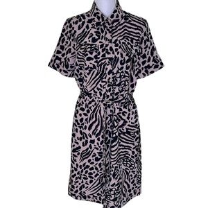 Charter Club Tan/Black Stylized Animal Print Shirt Dress 8